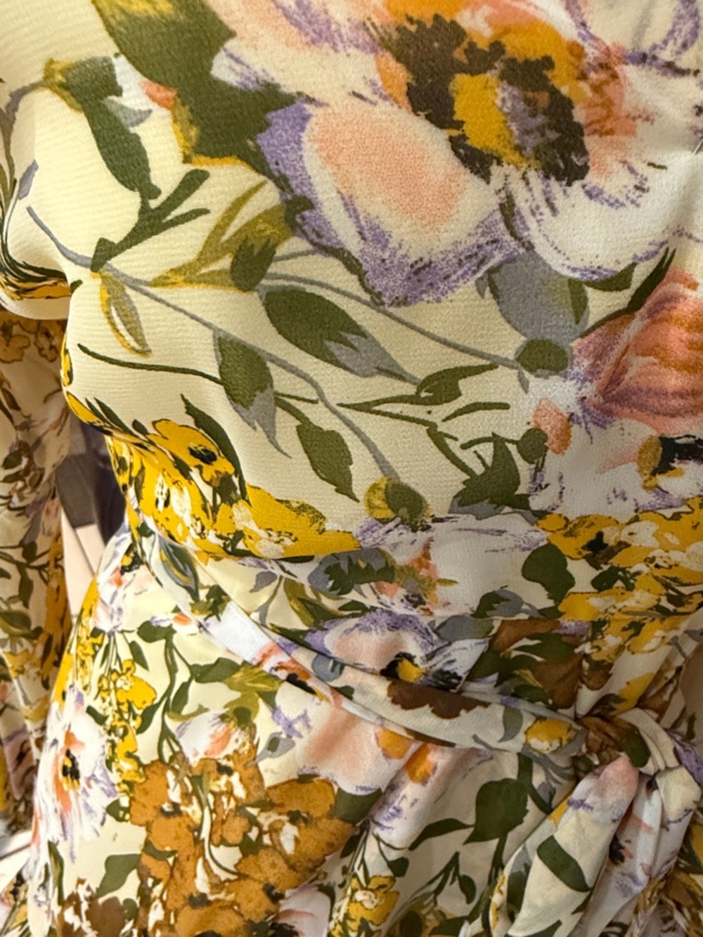 Luxxel Yellow Floral Wrap Long-Sleeve Ruffle Mini Dress - Picture 3 of 8